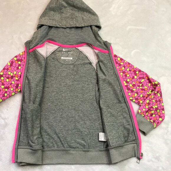 Nike Dri-Fit Lightweight Full Zip Jacket Girls Size 6 Gray, Pink Zipper Pockets - Picture 6 of 13